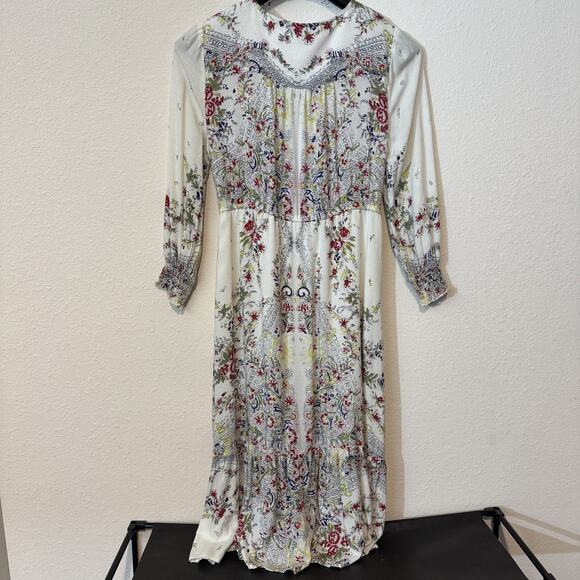 Lucky Brand Dress Womens Medium White Floral Boho Button Front 3/4 Sleeve India - Picture 4 of 4